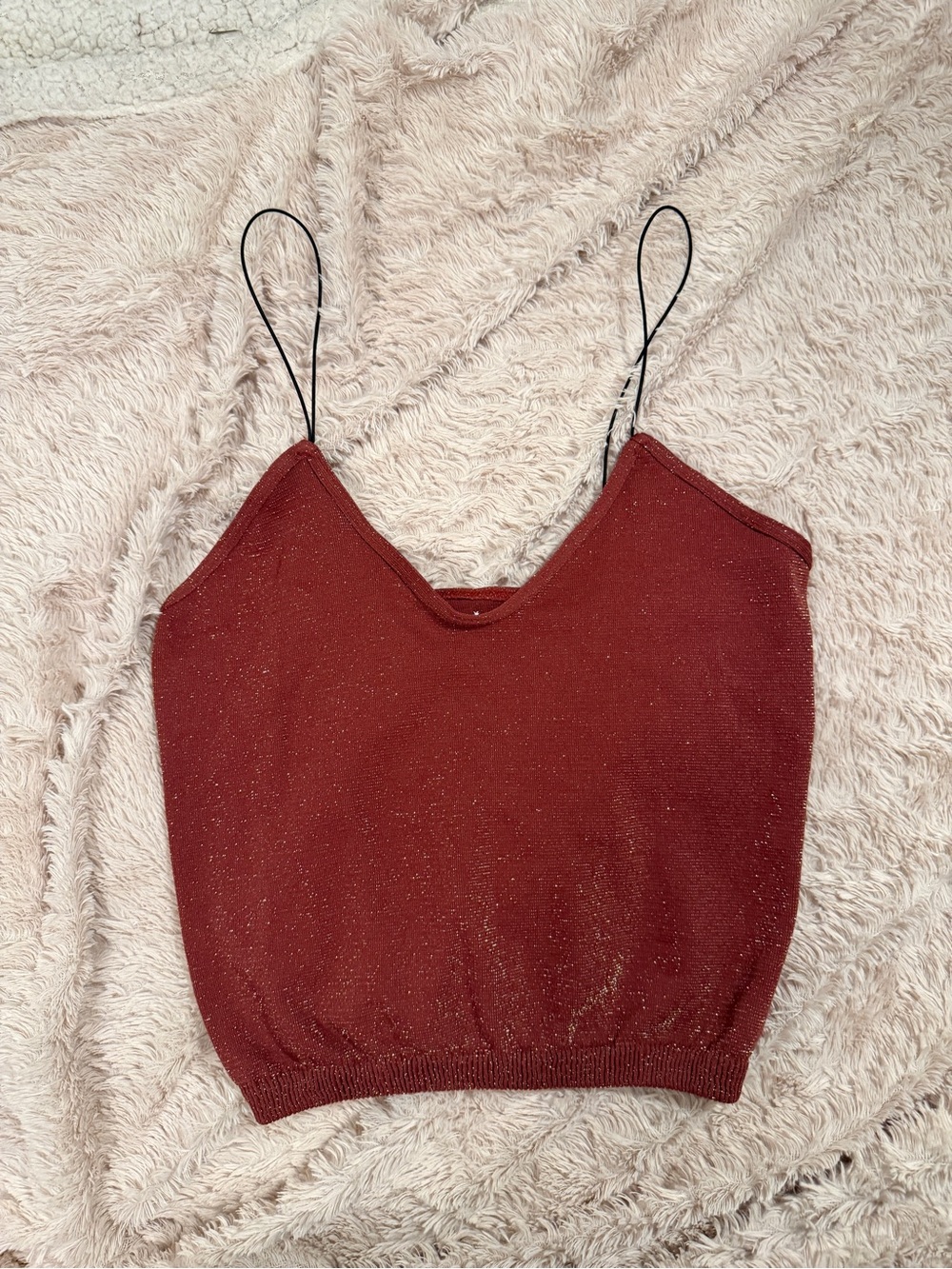 Intimately Free People Burgundy Metallic Shimmer Knit Cami Top M/L